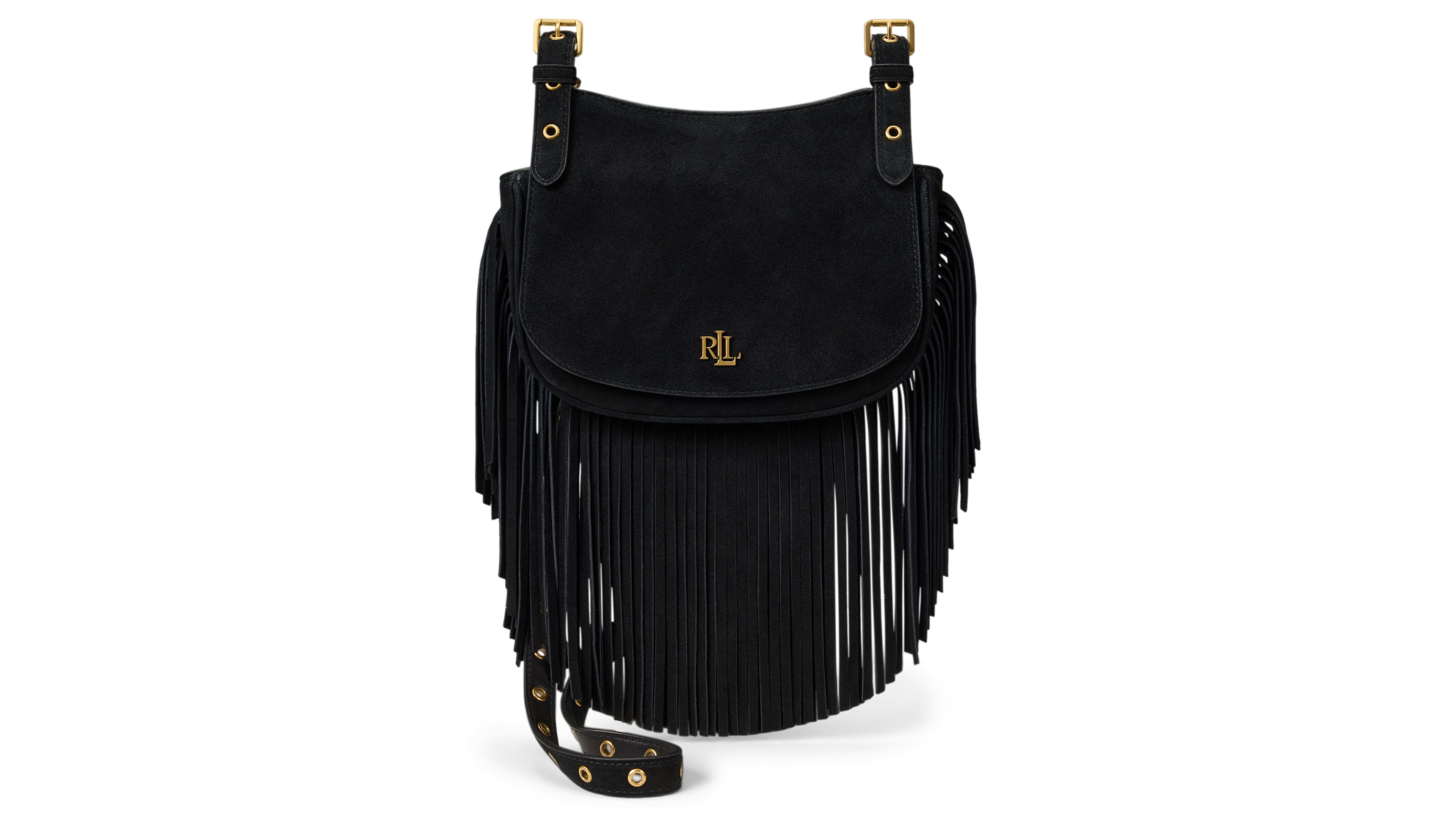 Lauren Ralph Lauren Marcy Suede Fringe Trim Small Crossbody Handbag