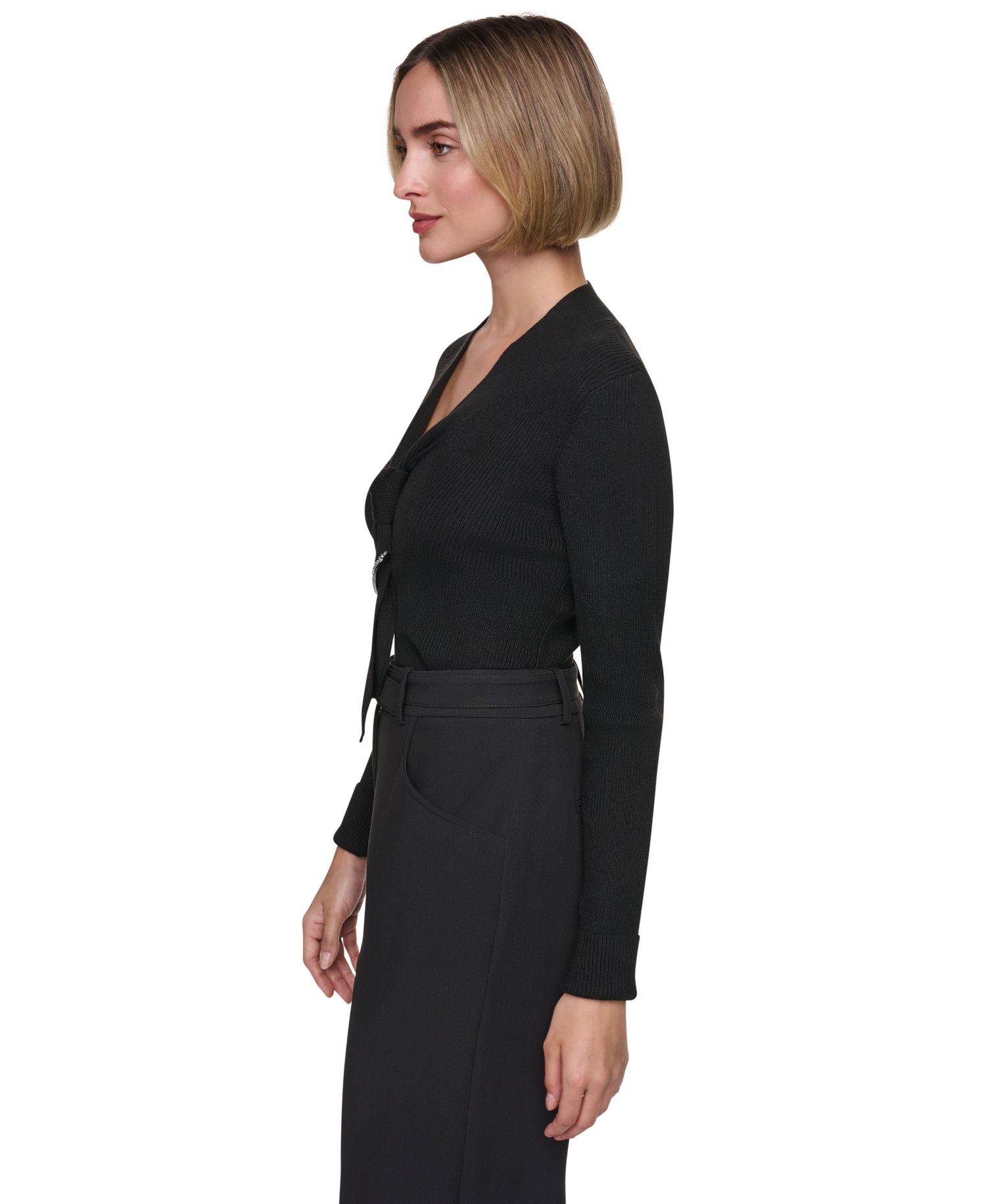 Women's V-Neck Tie-Front Long-Sleeve Sweater