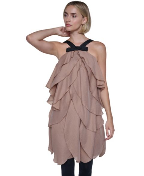 Женское платье Sonia Rykiel Halter Tiered-Ruffle Short Petal with Bow, цвет: Какао