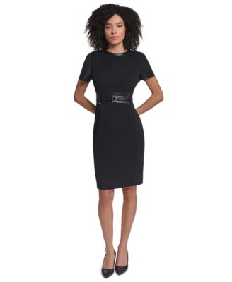 Women's Scuba-Crepe Short-Sleeve Sheath Dress
