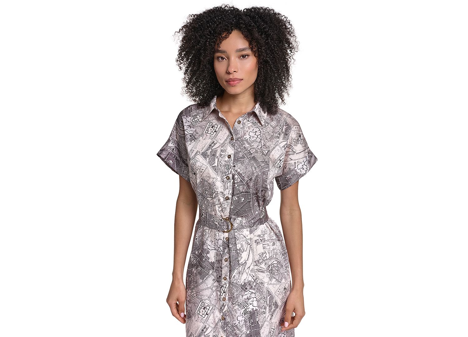 Women's Printed Twill Midi Shirt Dress