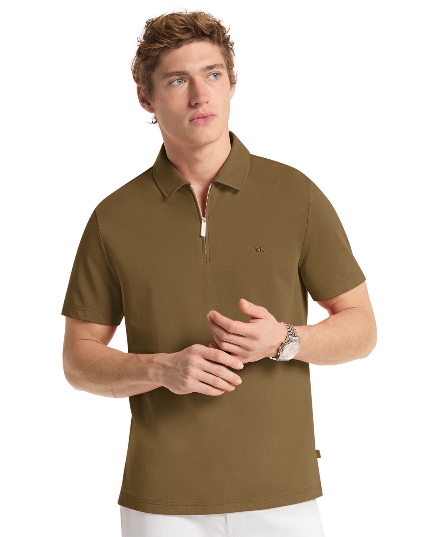 Мужское поло Michael Kors Sleek Regular-Fit Quarter-Zip Polo Shirt, цвет: Duffle — фото 2