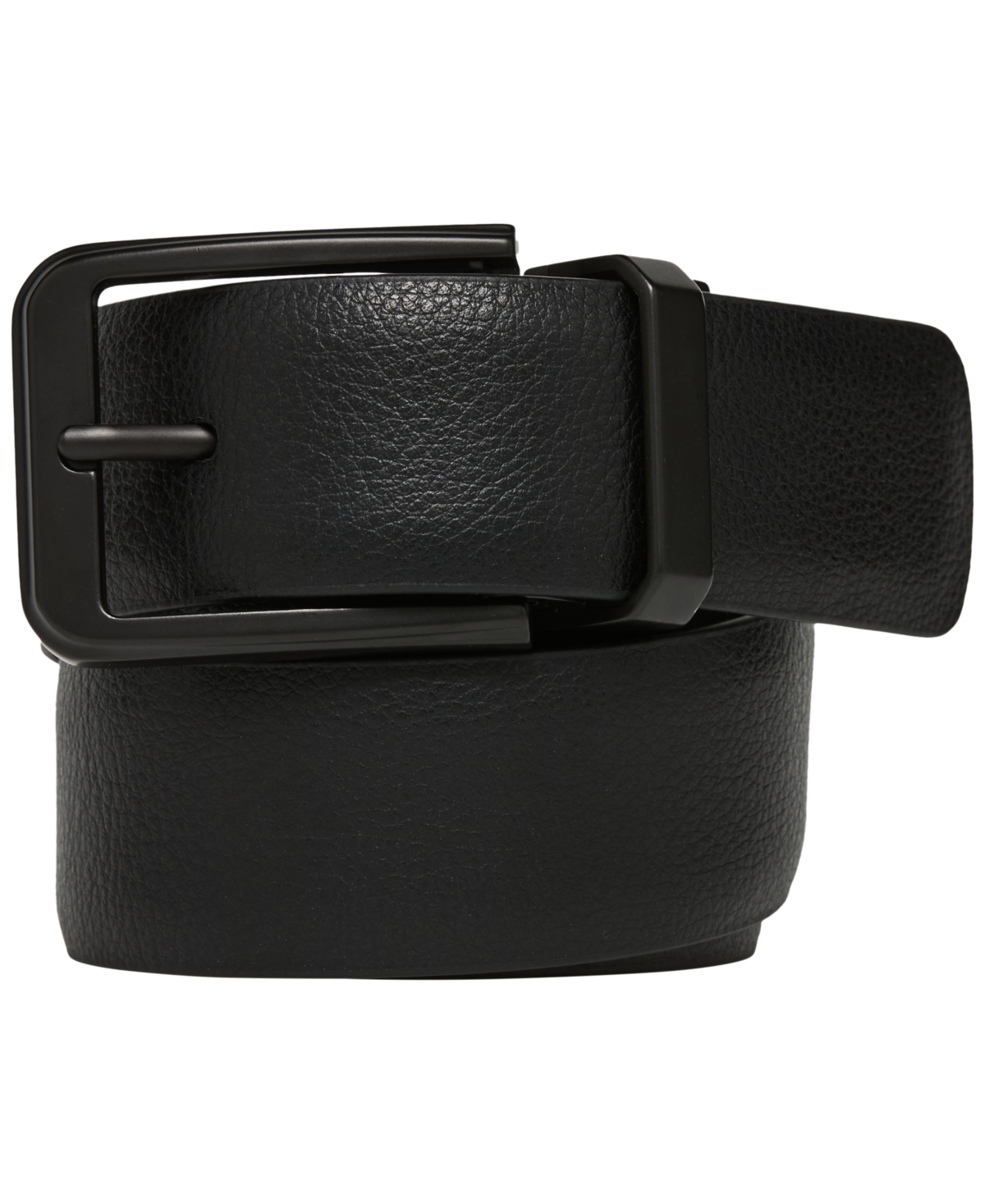 Perry Ellis Portfolio Men's Reversible Pebbled Leather-Blend Belt - Black