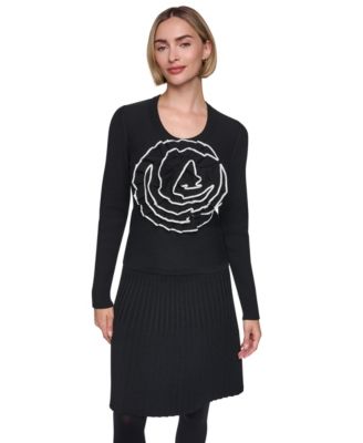 Women's Rosette Long-Sleeve Scoop Neck Sweater