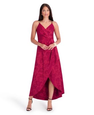Women's Satin Jacquard High-Low Floral-Print Dress