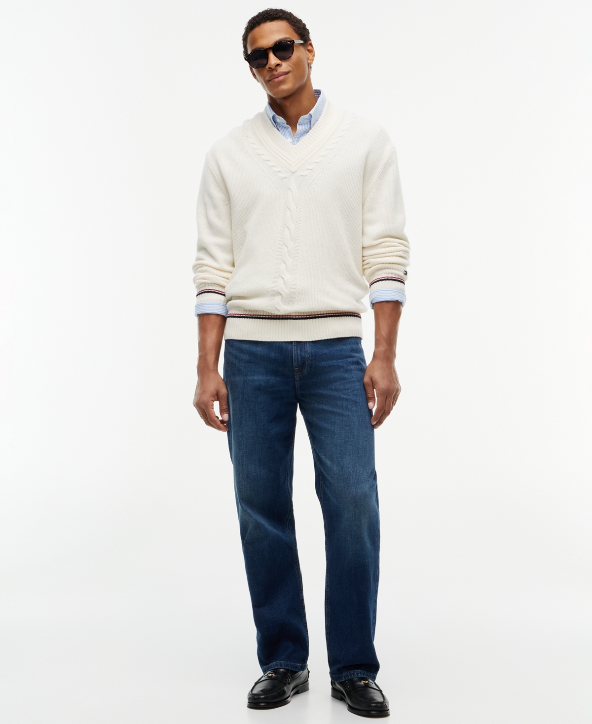 Tommy Hilfiger Women's Ny Expressive Cricket Cable Knit V-Neck Sweater