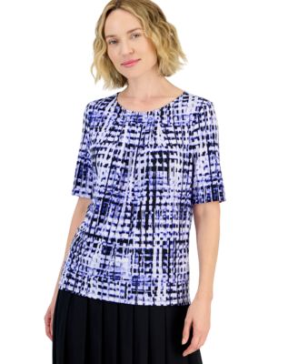 Women's Abstract-Print Pleat-Detail Blouse