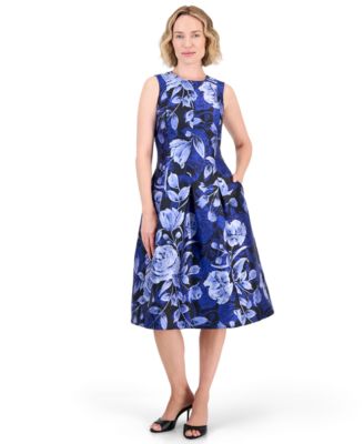 Women's Floral-Print Box-Pleated Midi Dress
