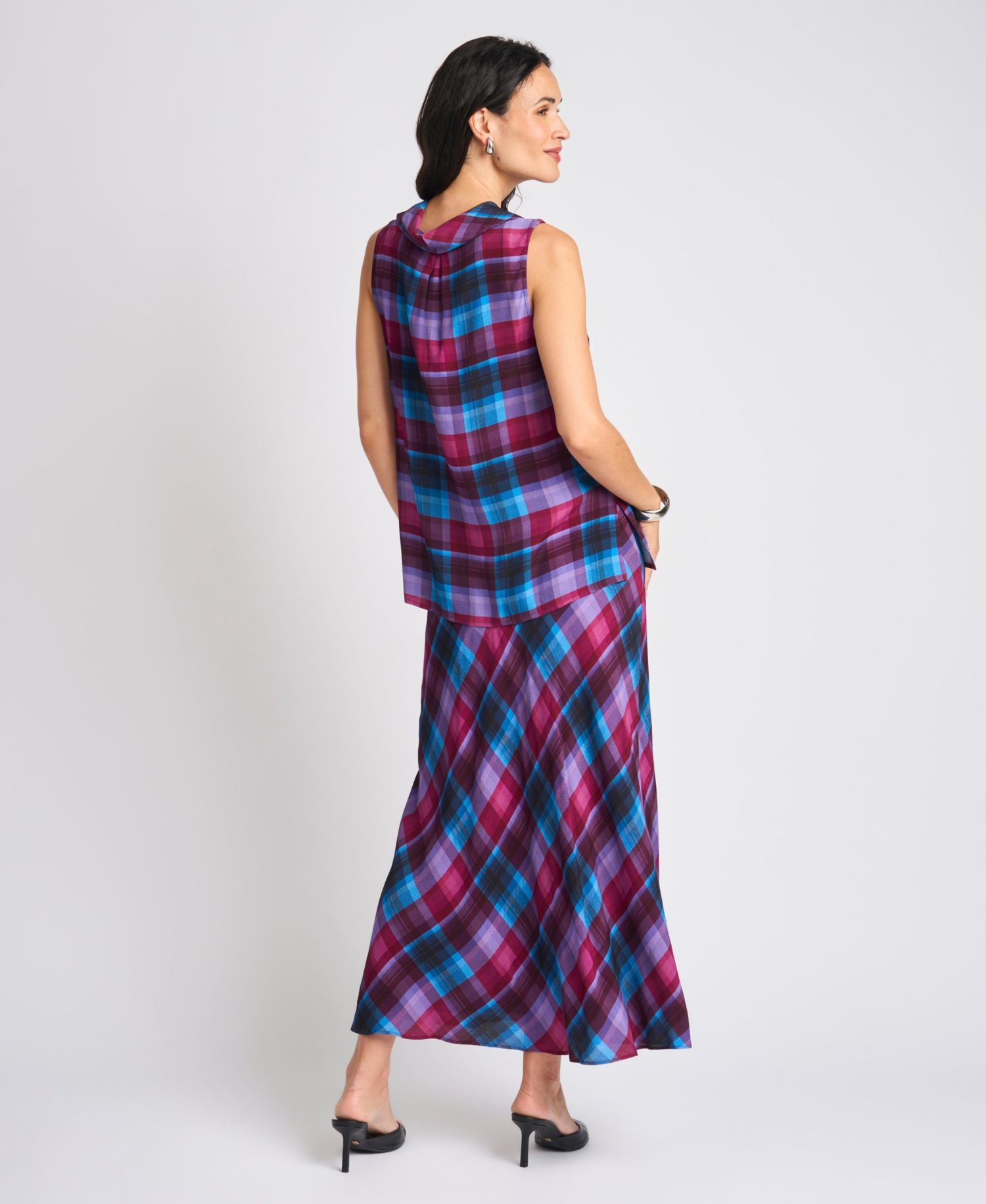 Women's Bias Plaid A-Line Maxi Skirt