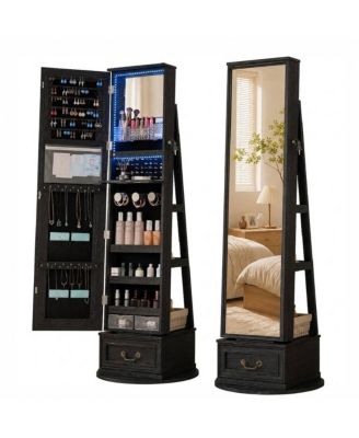 360&deg; Rotating Jewelry Armoire with Full-Length Mirror