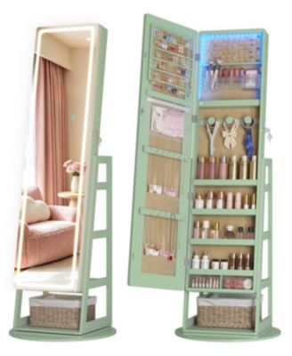 Freestanding Jewelry Armoire with 360degree(s) Swivel, LED Lighted Full-Length Mirror