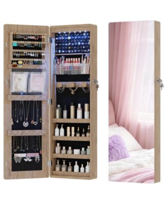42.5" Jewelry Armoire with LED Lights, Arch Full-Length Mirror, Wall or Door Mounted Jewelry Cabinet