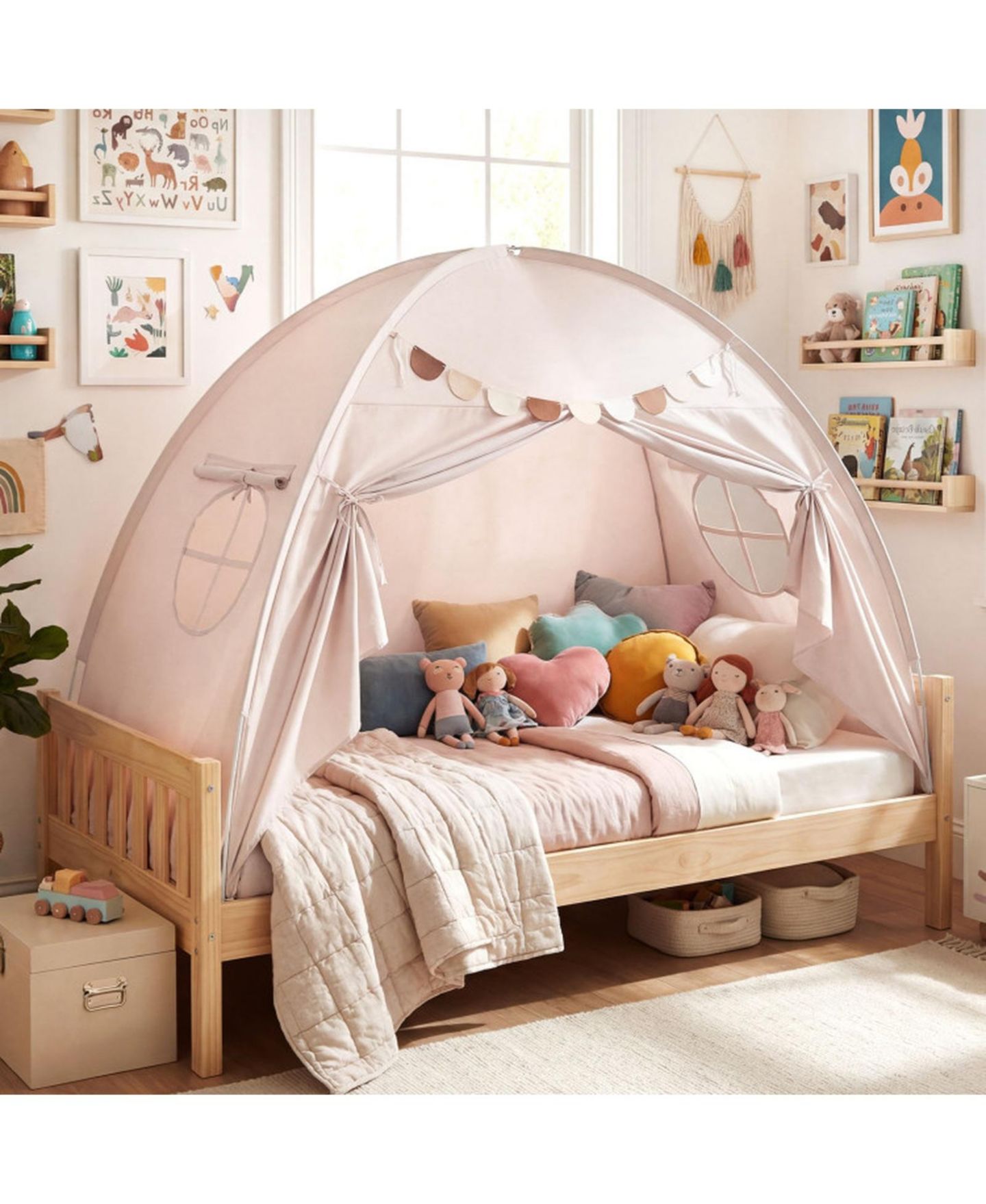 Детская игрушка SUGIFT Twin-Fit Machine-Washable Canopy Bed Tent, Ages 3+, цвет: Натуральный — фото 9