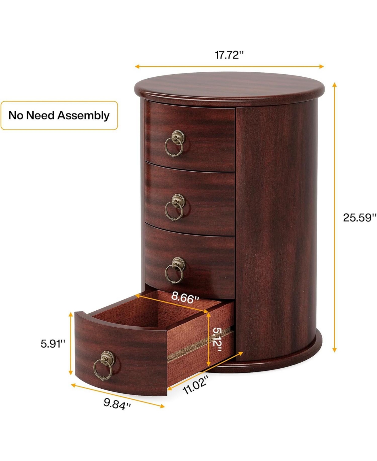 Tribesigns Round End Table with 4 Drawers