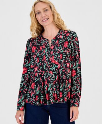 Women's Printed Pintuck Blouse
