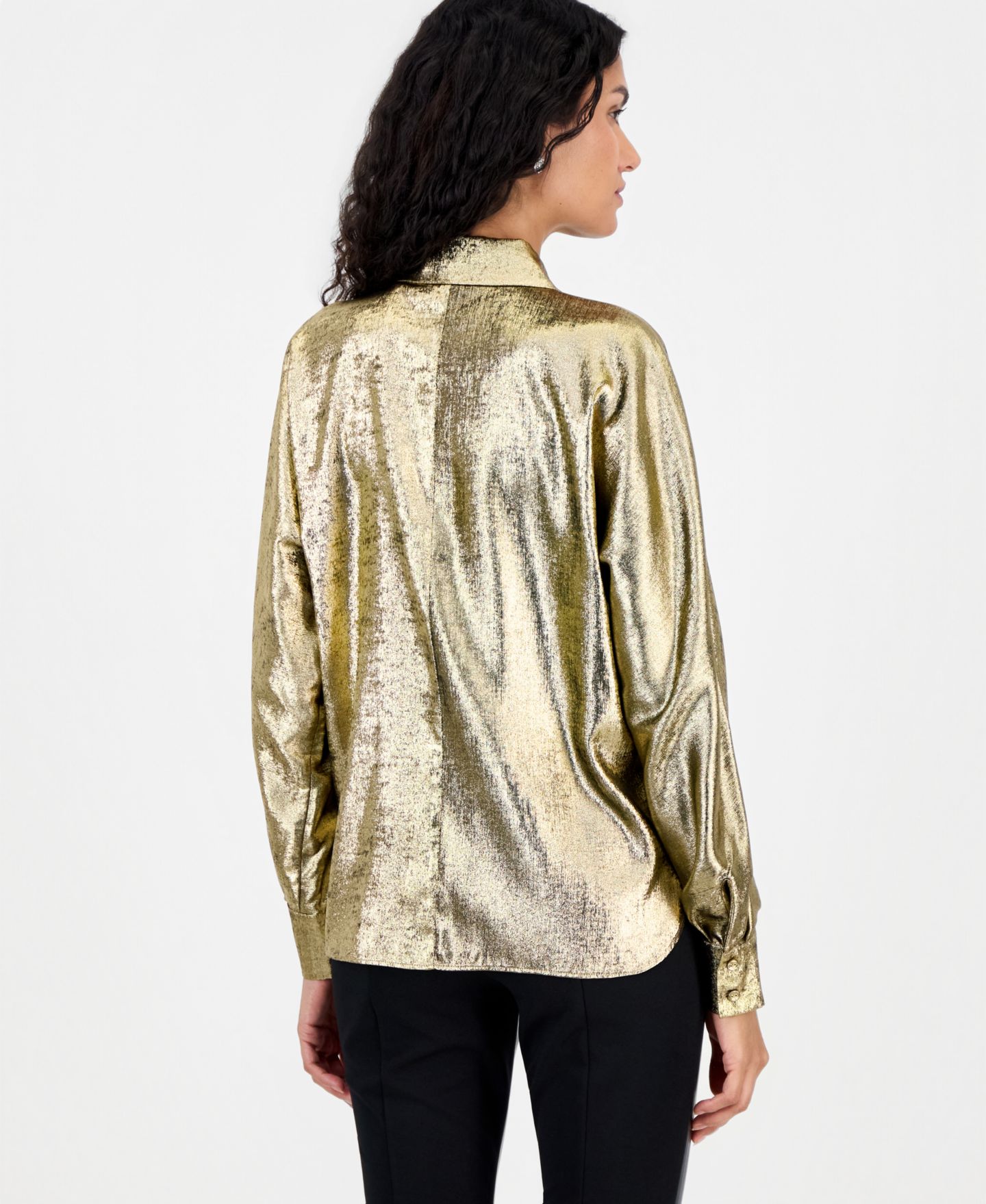Женская блузка T Tahari Button-Down Metallic Long-Sleeve, цвет: Золотой — фото 2