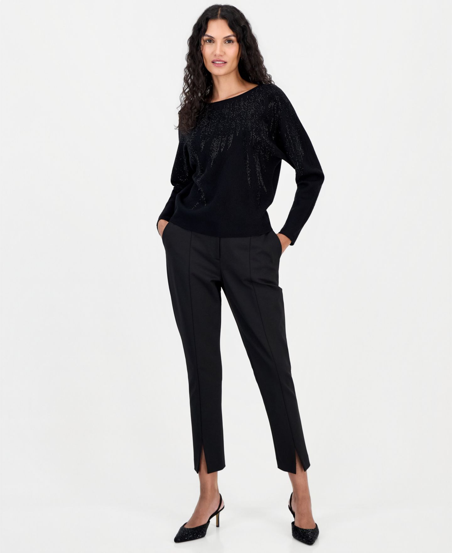 Женский свитер T Tahari Long-Sleeve Crewneck Dolman, цвет: Чёрный — фото 3