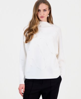 Women's Funnel Neck Dolman Sleeve Embellished Sweater