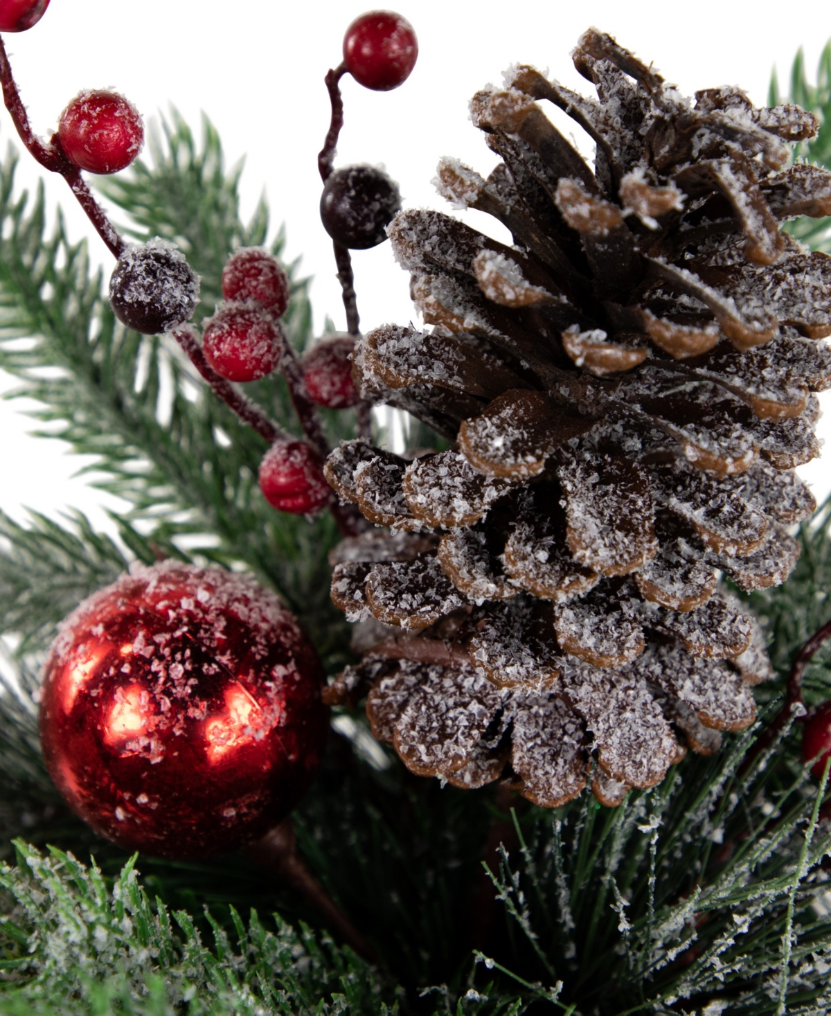 Northlight Frosted Pine Berries and Pine Cones 12" Floral Arrangement in Tin Pot