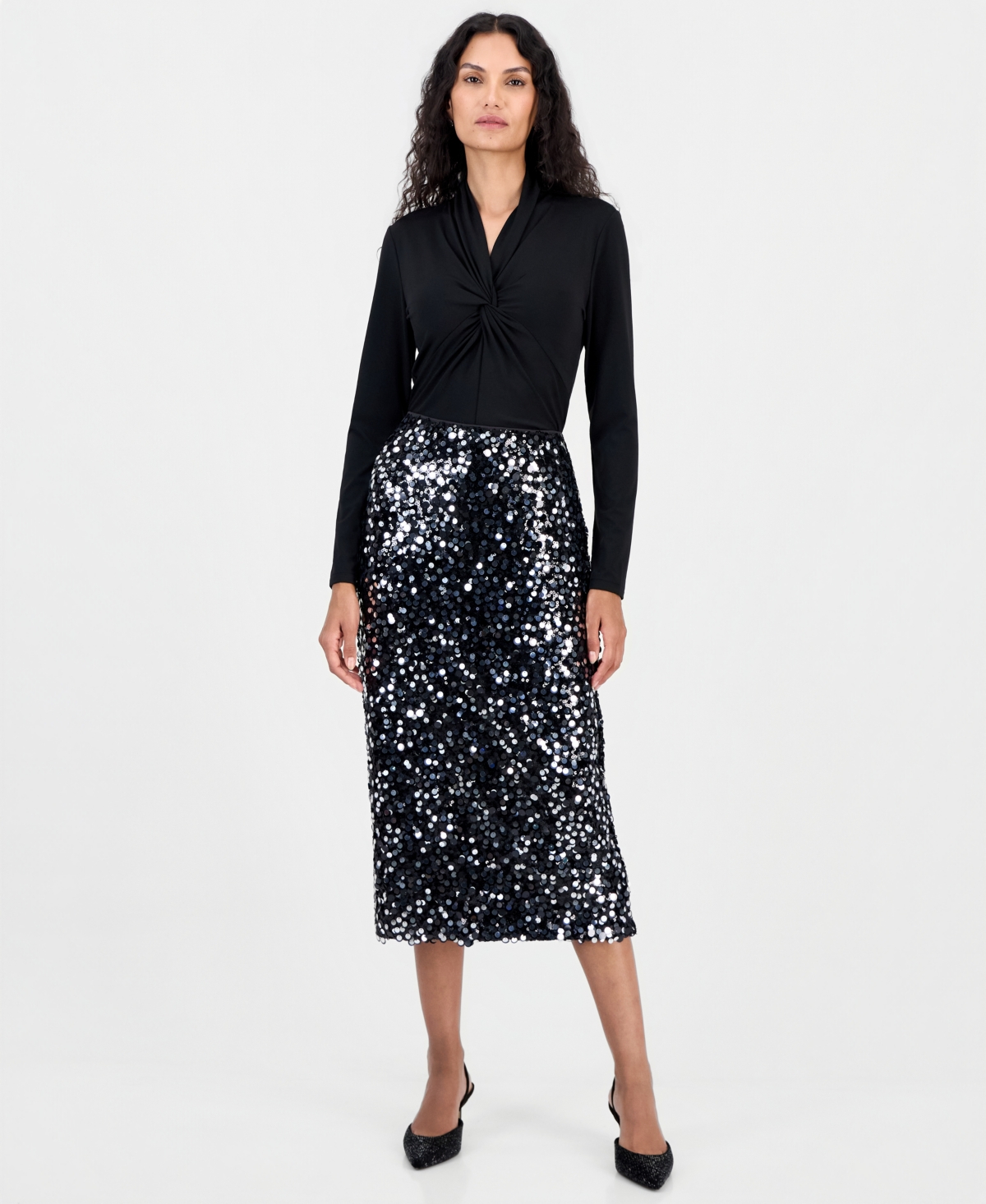 T Tahari Women's High-Waisted Sequin Midi Skirt