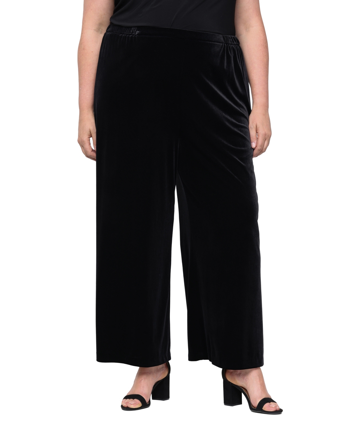 Alex Evenings Plus Size Velvet Wide-Leg Palazzo Pants - Black
