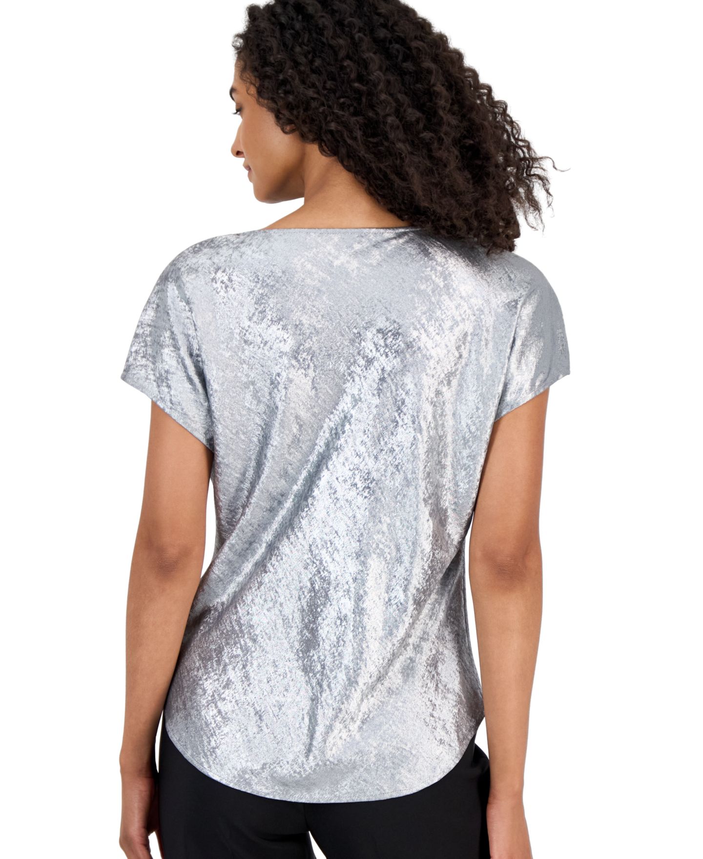 Женская блузка Anne Klein Cowl Neck Short-Sleeve Metallic, цвет: Серебряный — фото 3