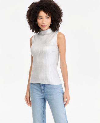 Women's Sleeveless Mockneck Foil Tank