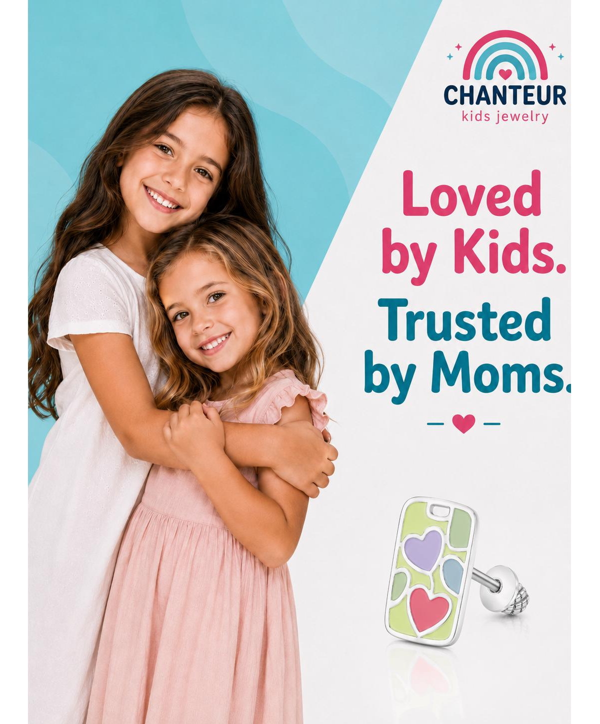 Chanteur Kids Heart Hypoallergenic Earrings for Girls with Surgical Titanium Screwbacks