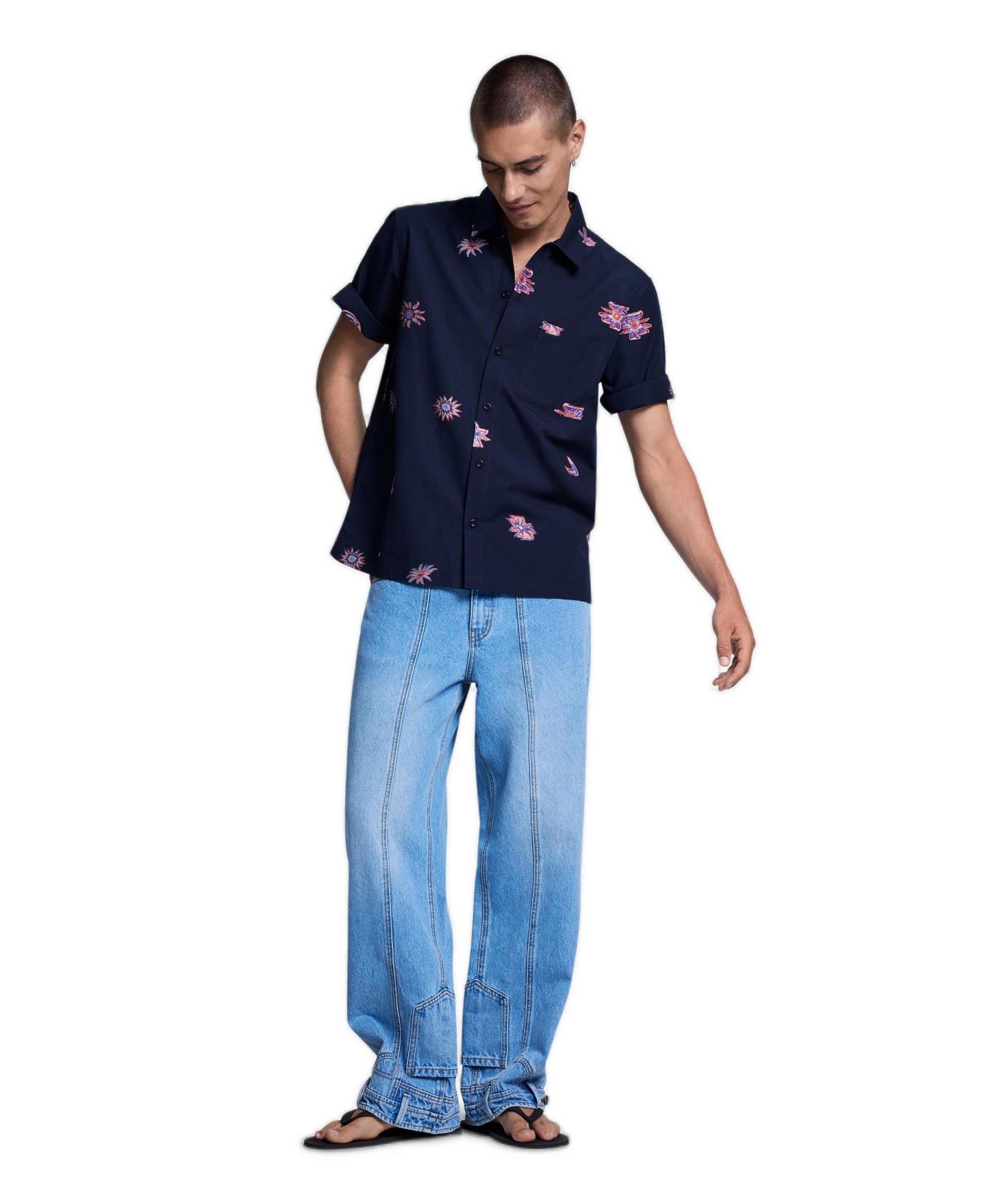 Мужские джинсы Desigual Wide-Leg Straight-Leg Denim Jeans, цвет: Средний синий — фото 1