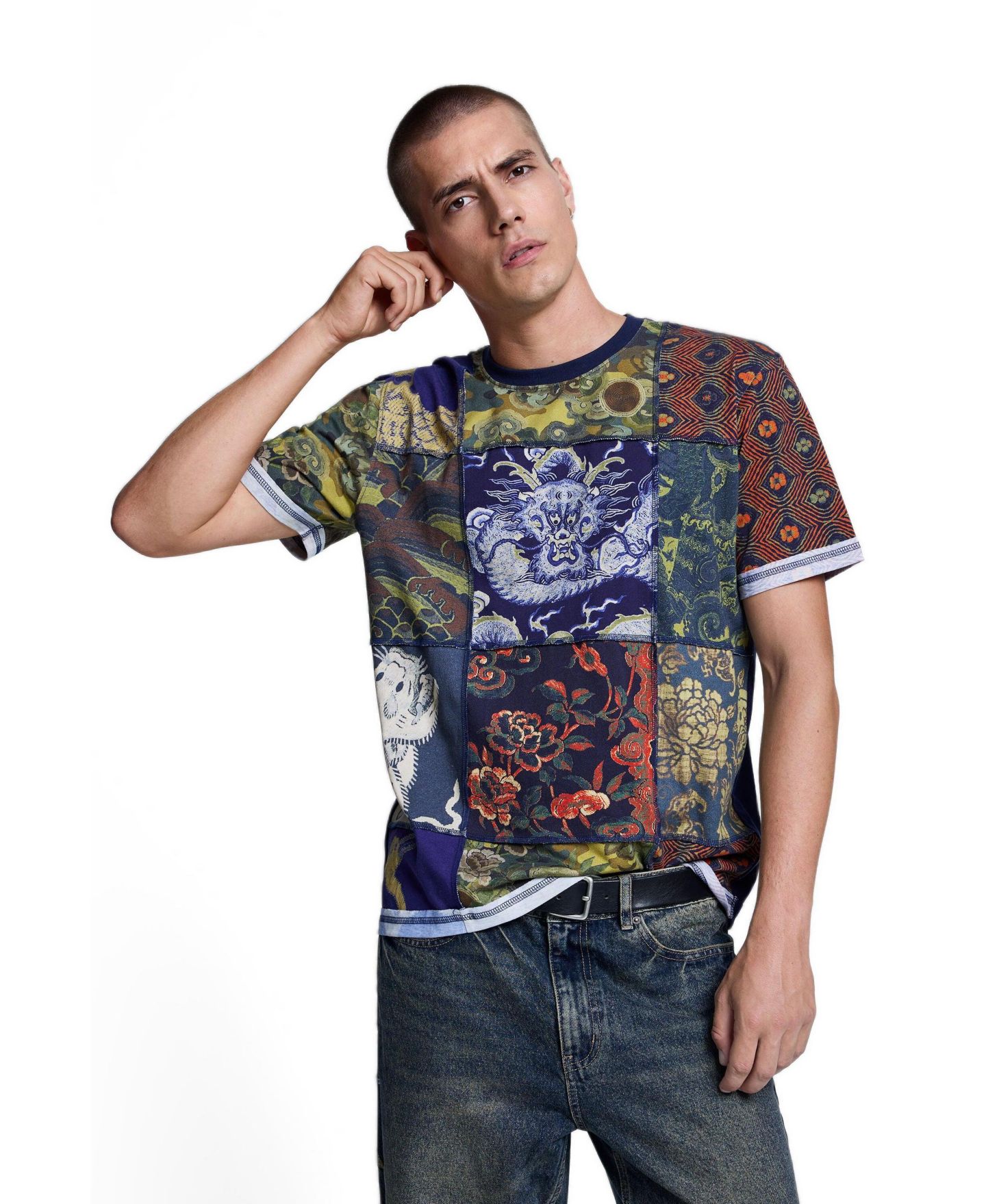 Мужские джинсы Desigual Straight-Leg Embroidered Denim Jeans, цвет: Тёмный синий — фото 3