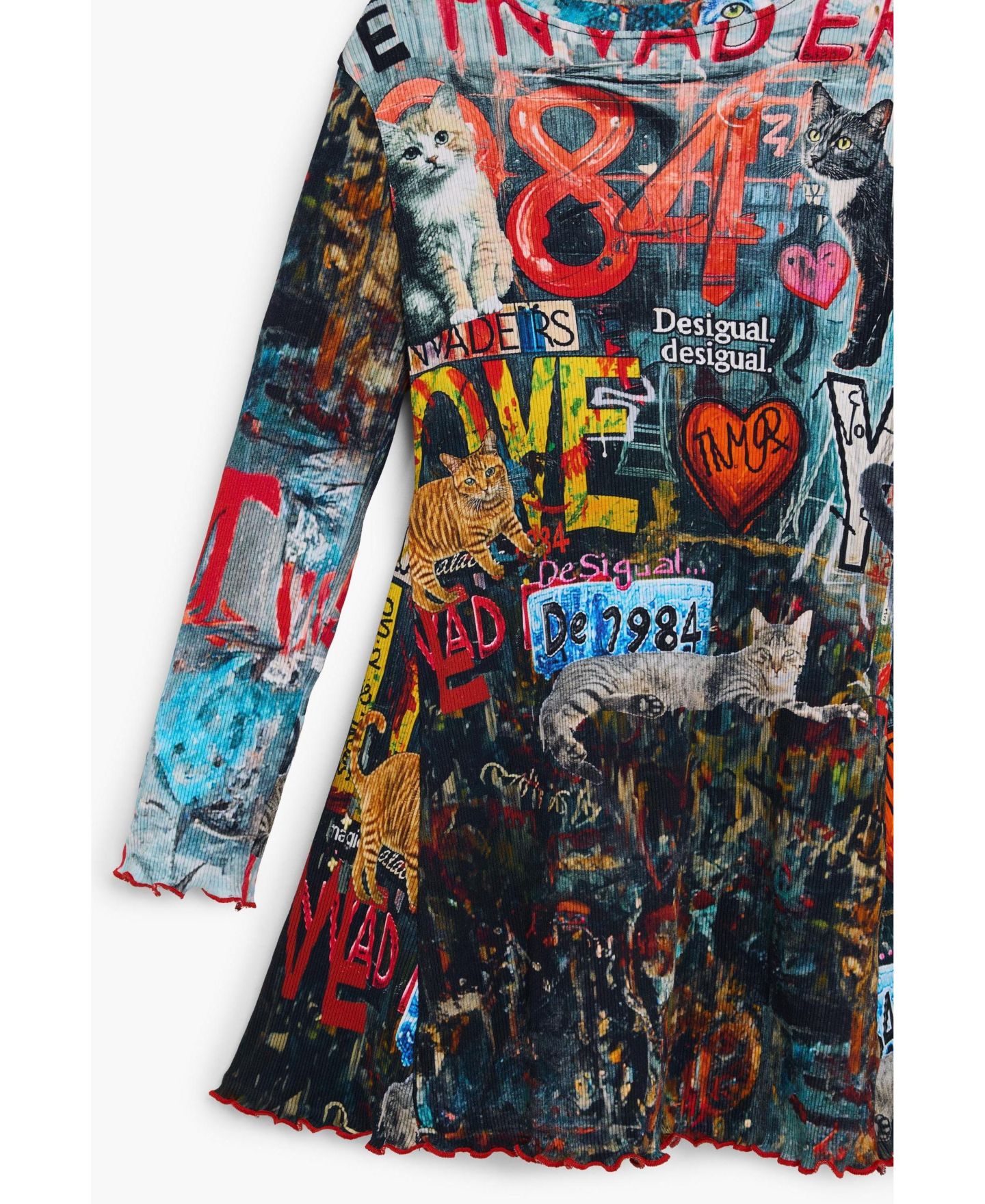 Платье Desigual Long-Sleeve Graphic-Print Fit & Flare Cotton-Blend Dress для девочек, цвет: Чёрный — фото 2