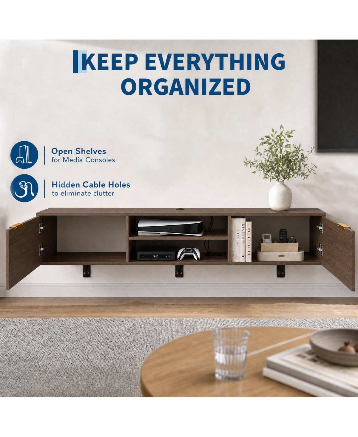 70" Floating Tv Stand, Wall-Mounted Entertainment Center for Tv, Fluted Modern Design - Console Cabinet Shelf Living Room