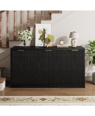 55 Inch Modern Fluted Buffet Sideboard Credenza, Storage Cabinet With Doors And Inner Shelves For Kitchen, Dining Room And Coffee Bar Spaces