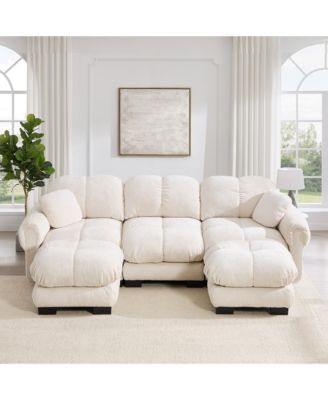 Oversize Chenille U-Shaped Sofa Deep Seat Couch with Movable Ottoman Exquisite Soft Padded Armrests