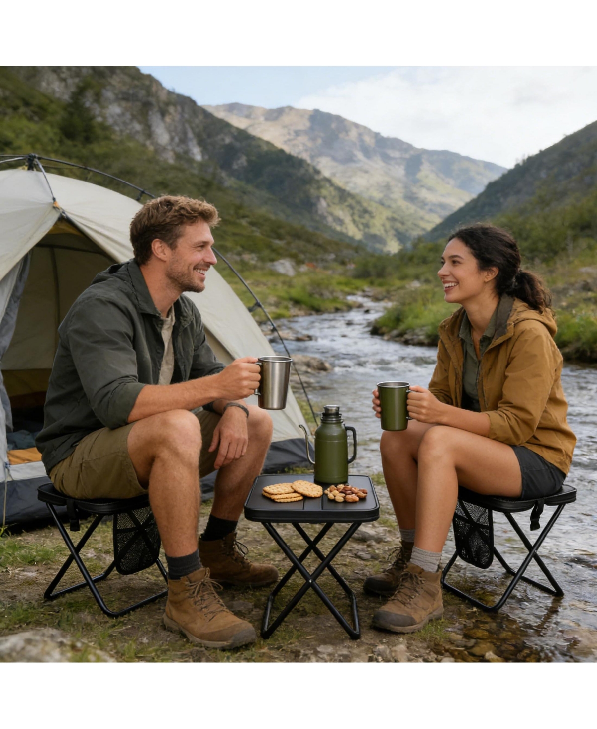 Aofar Folding Camping Stool with Pockets Whistle Water Holder