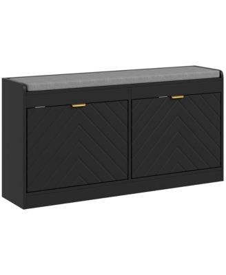Shoe Bench with 2 Flip Drawers, Cushion, 8 Pairs for Entryway,