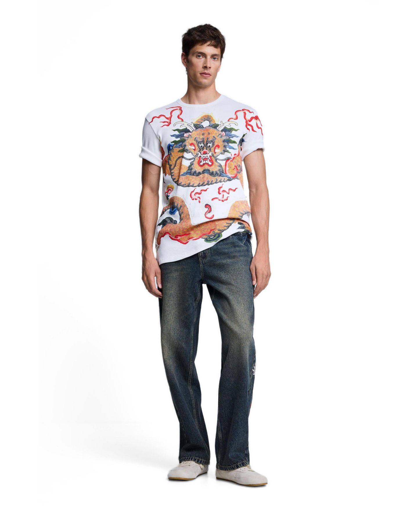 Мужская футболка Desigual Dragon-Print Crew Neck Short-Sleeve, цвет: Молочный белый — фото 2