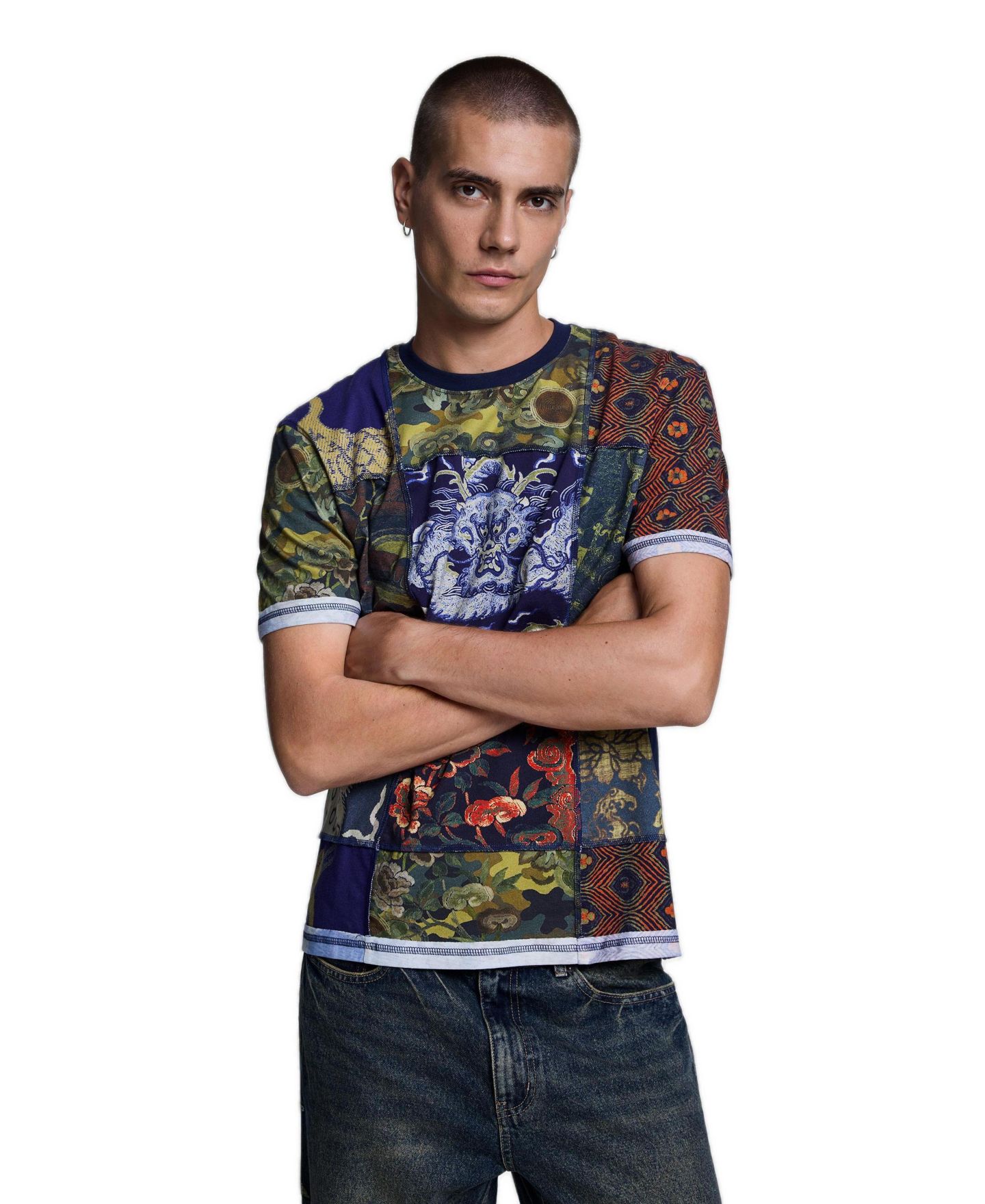 Мужская футболка Desigual Patchwork Print, цвет: Тёмно-синий — фото 1
