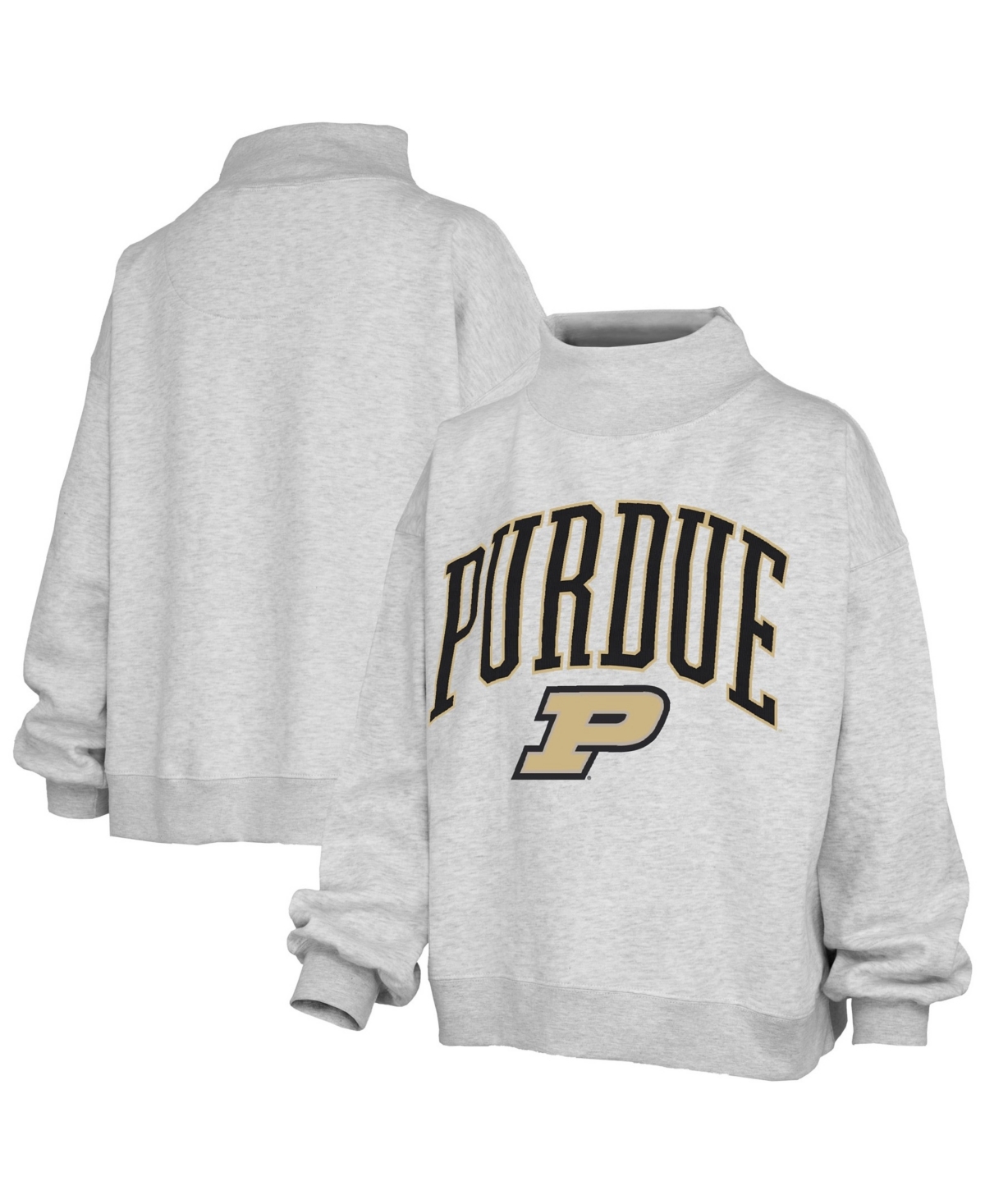 Pressbox Women's Purdue Boilermakers Nelson Texture Lingo Oversized Mock Neck Fleece Sweatshirt In Gray