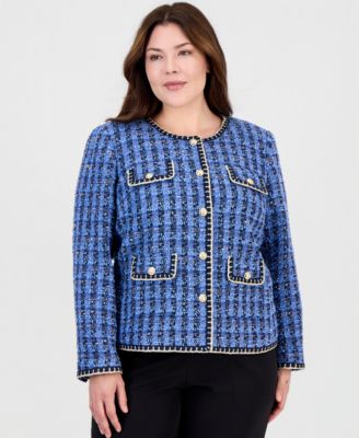 Plus Size Boucl&eacute; Cropped Work Jacket