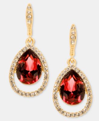 Gold-Tone Mixed Metal Crystal Open Pave Pear Drop Earrings