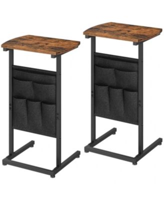 C Shaped Side Table Set of 2 with Storage Bags Slim Snack Tables for Living Room