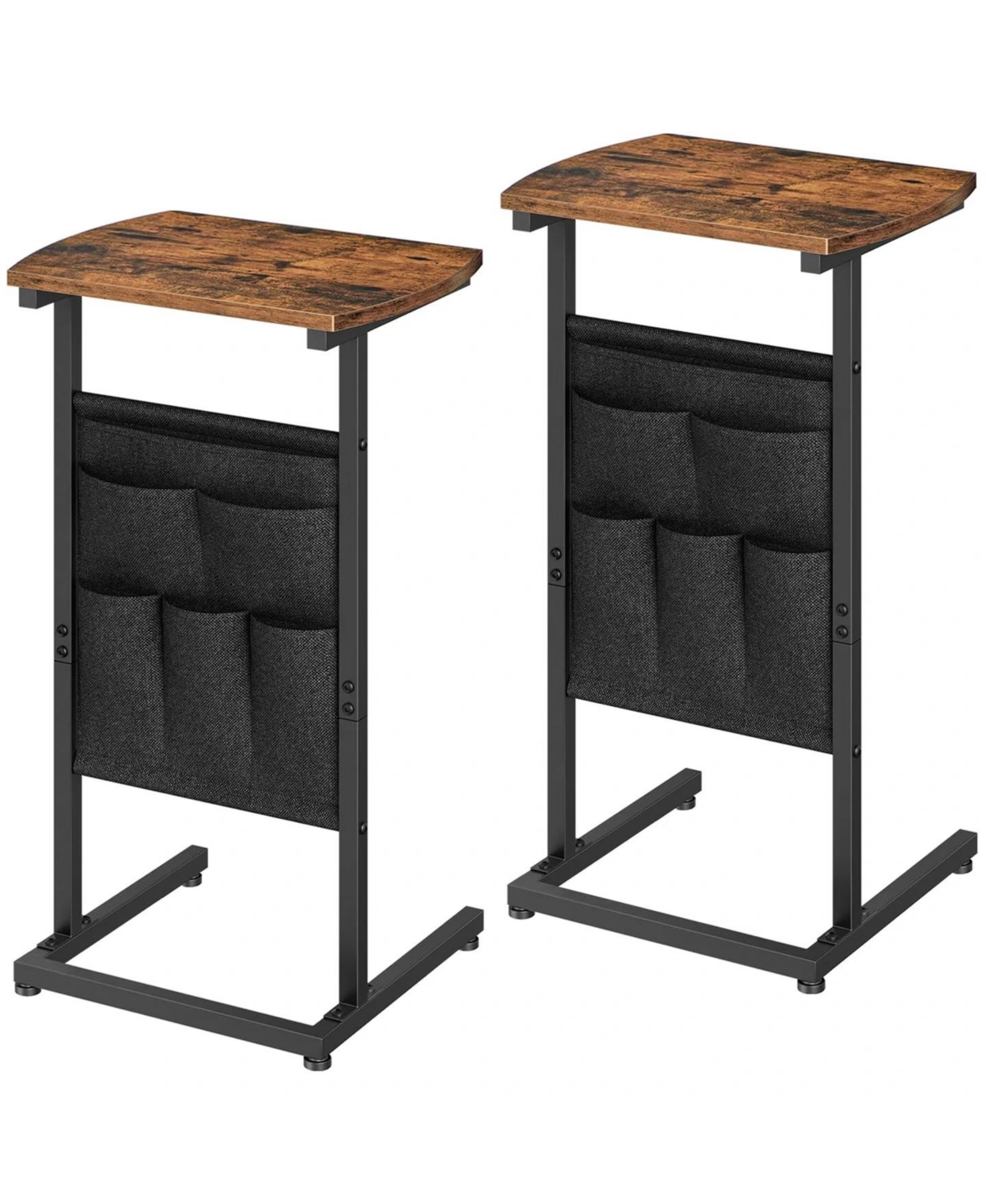 Slickblue C Shaped Side Table Set of 2 with Storage Bags Slim Snack Tables for Living Room