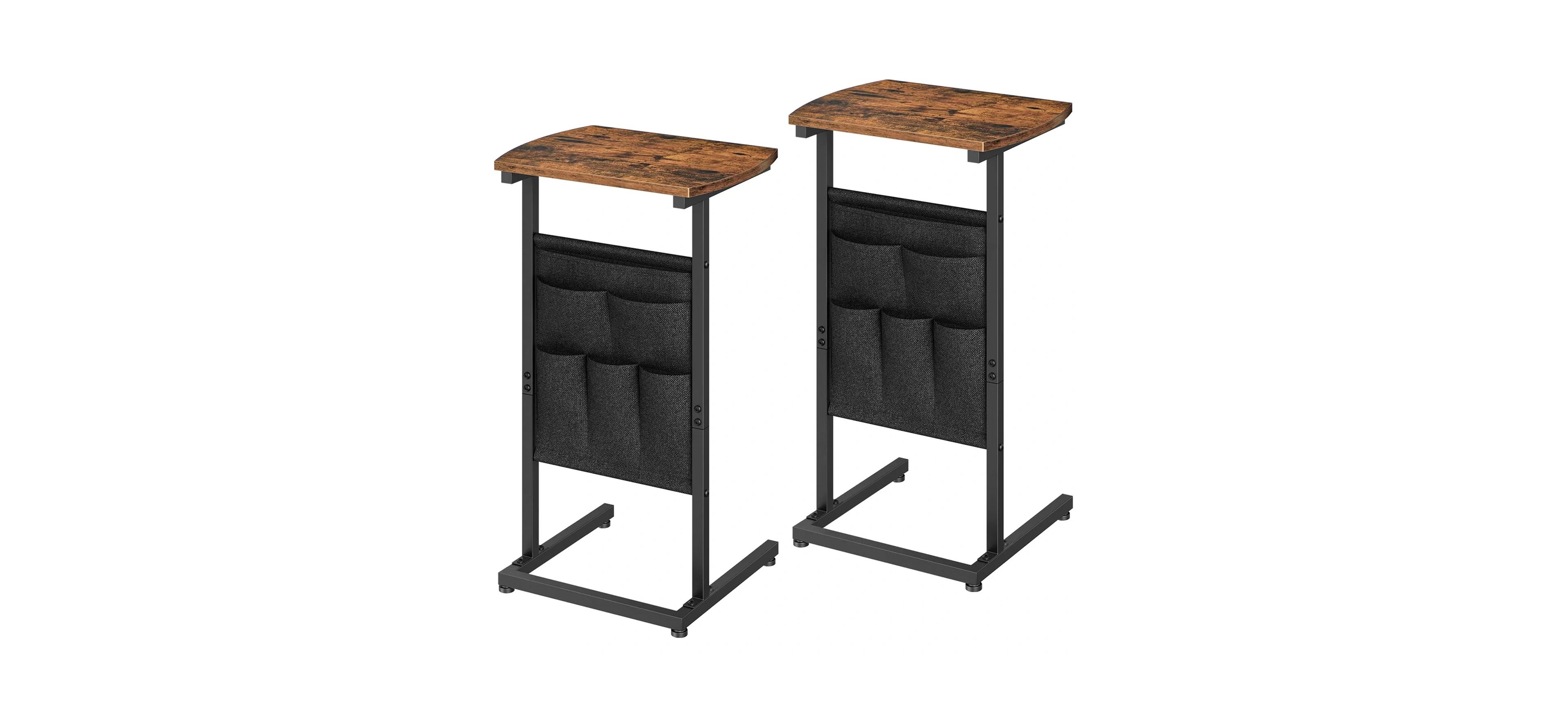 Slickblue C Shaped Side Table Set of 2 with Storage Bags Slim Snack Tables for Living Room