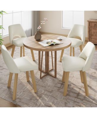 Dining Chairs of 4, PU Leather Upholstered Chairs with Wood Frame, Scratch-Resistant Padded Seat, Modern Armless Side Chairs
