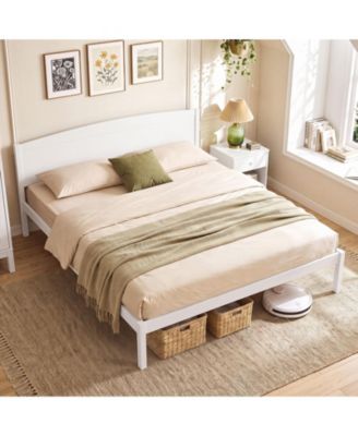 King Size Wooden Platform Bed Frame with Curved Headboard Solid Pine Wood Legs