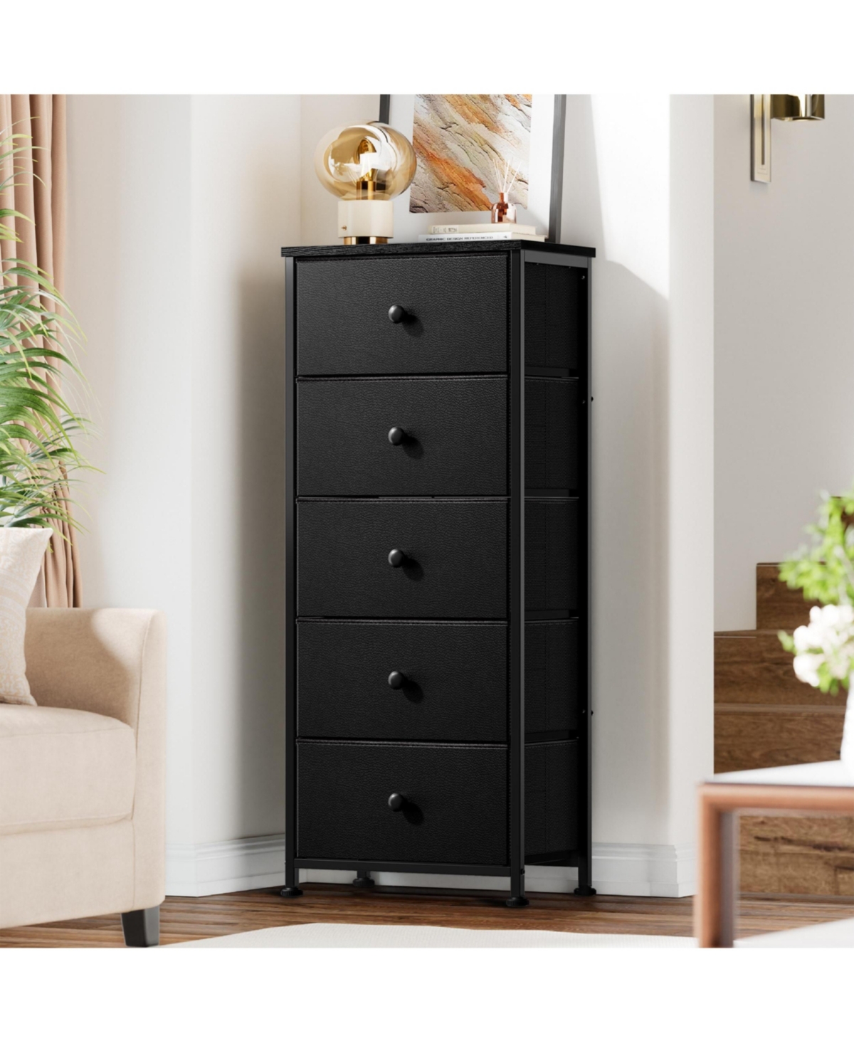 Hausource 5-Drawer Storage Dresser with Steel Frame, Fabric Drawer Organizer for Bedroom, Closet and Entryway