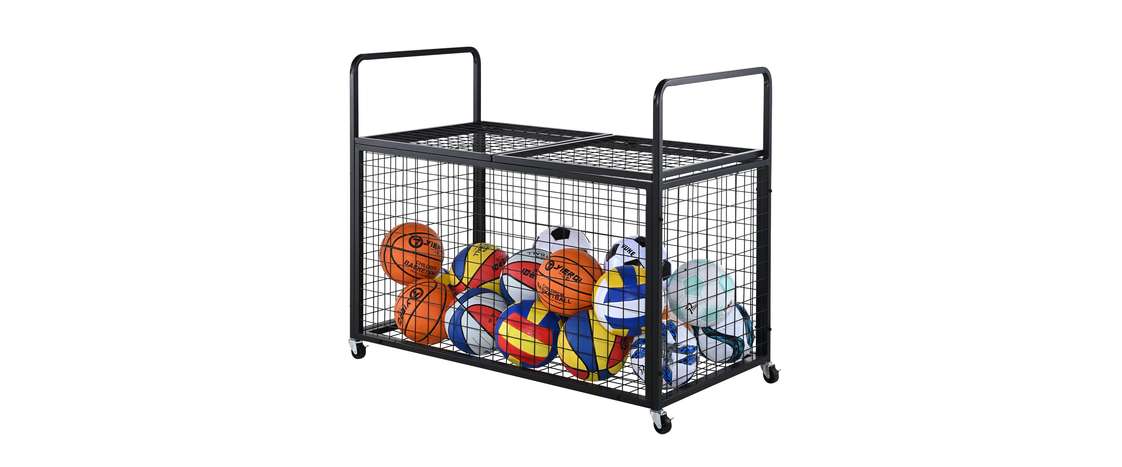 Sugift Rolling Sports Ball Storage Cart with Lockable Double Top Lids and 4-Wheel Braking