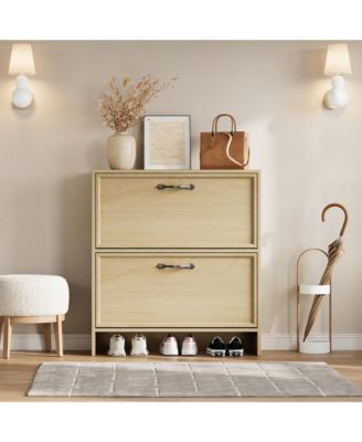 Shoe Cabinet with 2 Flip Drawers, Freestanding Shoes Rack for Entryway Hallway, Light Wood