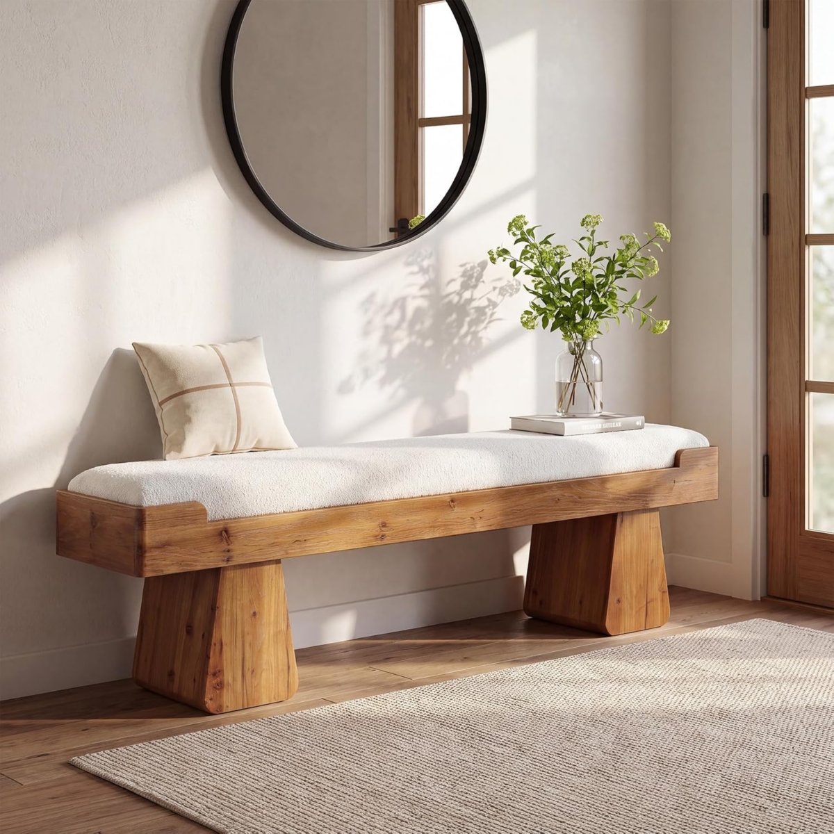 Tribesigns Solid Wood Bench, Farmhouse Wooden Entryway Bench